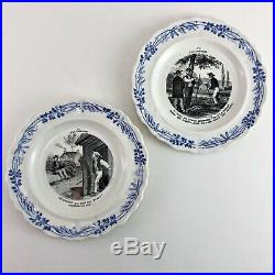 Antique 12 French Cabinet Plate Set A La Campagne Creil et Montereau Blue White