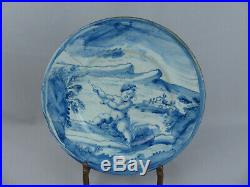 Antique 17th C Blue White Italian Majolica Pottery Plate Grosso di Albisola
