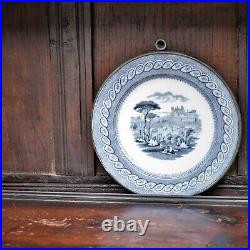 Antique 1860 James Yates Pewter Blue and White Ceramic Hot Water Plate Warmer