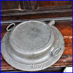 Antique 1860 James Yates Pewter Blue and White Ceramic Hot Water Plate Warmer
