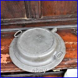 Antique 1860 James Yates Pewter Blue and White Ceramic Hot Water Plate Warmer