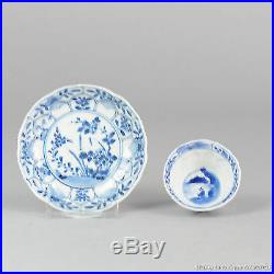 Antique 18C Chinese Porcelain Tea Bowl Cup Saucer Tea Drinking Blue & White