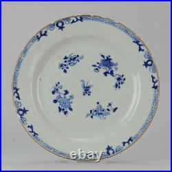 Antique 18C Floral Blue White Qing Chinese Porcelain China Dinner Plate
