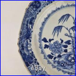 Antique 18thC Chinese Blue And White Plate Painted Garden Flowers Tree 22.8cm