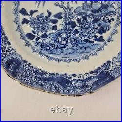 Antique 18thC Chinese Blue And White Plate Painted Garden Flowers Tree 22.8cm