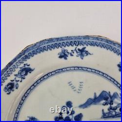 Antique 18thC Chinese Blue And White Plate Painted With Landscape 19cm