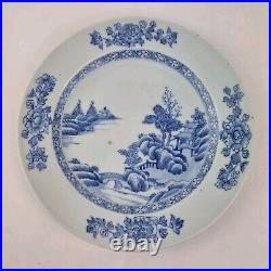 Antique 18thC Chinese Blue And White Plate Painted With Landscape 23cm