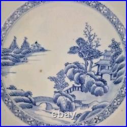 Antique 18thC Chinese Blue And White Plate Painted With Landscape 23cm