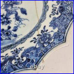Antique 18thC Chinese Blue And White Platter Dish Painted Flowers 34cm