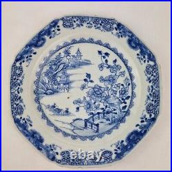 Antique 18thC Chinese Octagonal Blue And White Plate Painted With Landscape #7
