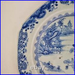 Antique 18thC Chinese Octagonal Blue And White Plate Painted With Landscape #7