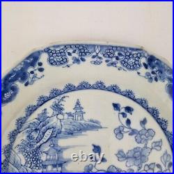 Antique 18thC Chinese Octagonal Blue And White Plate Painted With Landscape #7