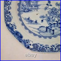 Antique 18thC Chinese Octagonal Blue And White Plate Painted With Landscape #7
