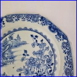 Antique 18thC Chinese Octagonal Blue And White Plate Painted With Landscape #7