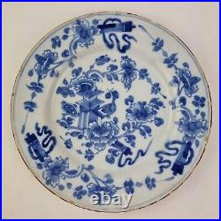 Antique 18thC Delft Blue And White Plate Painted With Flowers 22cm