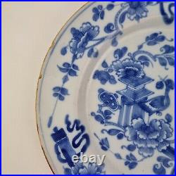 Antique 18thC Delft Blue And White Plate Painted With Flowers 22cm