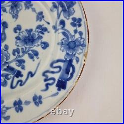 Antique 18thC Delft Blue And White Plate Painted With Flowers 22cm