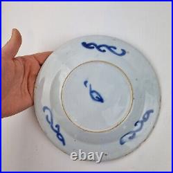 Antique 18thC Delft Blue And White Plate Painted With Flowers 22cm