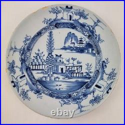 Antique 18thC Delft Blue And White Plate Painted With Landscape 22cm