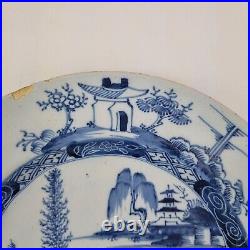 Antique 18thC Delft Blue And White Plate Painted With Landscape 22cm