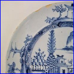 Antique 18thC Delft Blue And White Plate Painted With Landscape 22cm