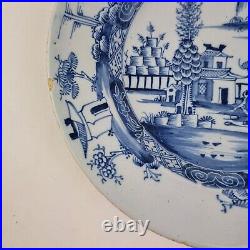 Antique 18thC Delft Blue And White Plate Painted With Landscape 22cm