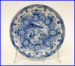 Antique 18thC Dutch Delft Pottery Blue & White Pancake Plate Dish