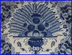 Antique 18thC Dutch Delft Tin Glazed Blue & White Peacock Vase Plate Charger