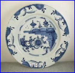 Antique 18th C. Delft Faience Pottery 13 Charger Plate Chinoiserie Blue & White
