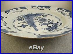 Antique 18th C. Delft Faience Pottery 13 Charger Plate Chinoiserie Blue & White