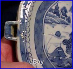 Antique 18th Cen Chinese Export Blue White Porcelain Hot Water Warming Dish