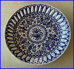 Antique 18th Century Blue White Moulded Delft Ware 10 1/2 Plate / Bowl