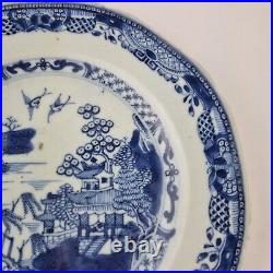 Antique 18th Century Chinese Blue & White Octagonal Plate Landscape