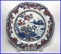 Antique 18th Century Chinese Porcelain Plate Blue White with Overglaze Enamels