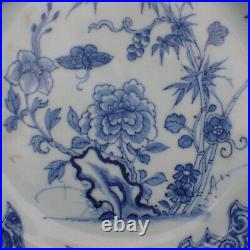 Antique 18th Century Chinese Qing Blue & White Plate Bamboo Chrysanthemum