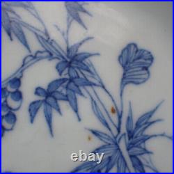 Antique 18th Century Chinese Qing Blue & White Plate Bamboo Chrysanthemum