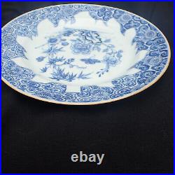 Antique 18th Century Chinese Qing Blue & White Plate Bamboo Chrysanthemum