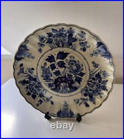 Antique 18th Century Delft Blue And White Charger Dated 1735