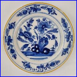 Antique 18th Century Delft Blue And White Dish Decorated With Flowers 23cm