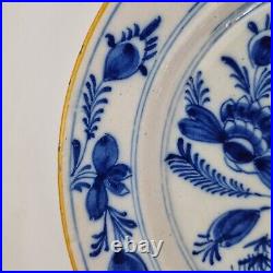Antique 18th Century Delft Blue And White Dish Decorated With Flowers 23cm