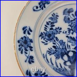 Antique 18th Century Delft Blue And White Plate Decorated With Flowers 22.5cm #1