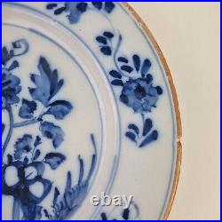 Antique 18th Century Delft Blue And White Plate Decorated With Flowers 22.5cm #1