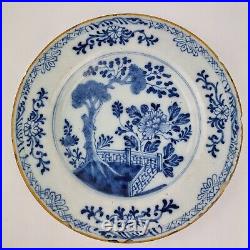 Antique 18th Century Delft Blue & White Plate Decorated Fenced Garden 22.9cm #3