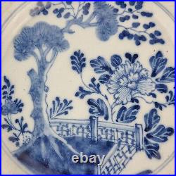 Antique 18th Century Delft Blue & White Plate Decorated Fenced Garden 22.9cm #3
