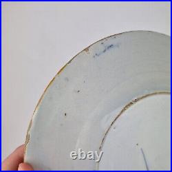 Antique 18th Century Delft Blue & White Plate Decorated Fenced Garden 22.9cm #3