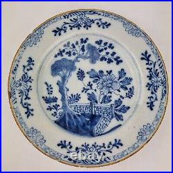 Antique 18th Century Delft Blue & White Plate Decorated Fenced Garden 23cm #2