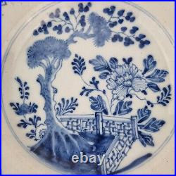 Antique 18th Century Delft Blue & White Plate Decorated Fenced Garden 23cm #2