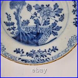 Antique 18th Century Delft Blue & White Plate Decorated Fenced Garden 23cm #2