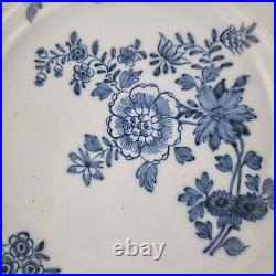 Antique 18th Century Delft Blue & White Plate Decorated Flowers 22.8cm #1
