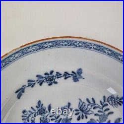 Antique 18th Century Delft Blue & White Plate Decorated Flowers 22.8cm #1